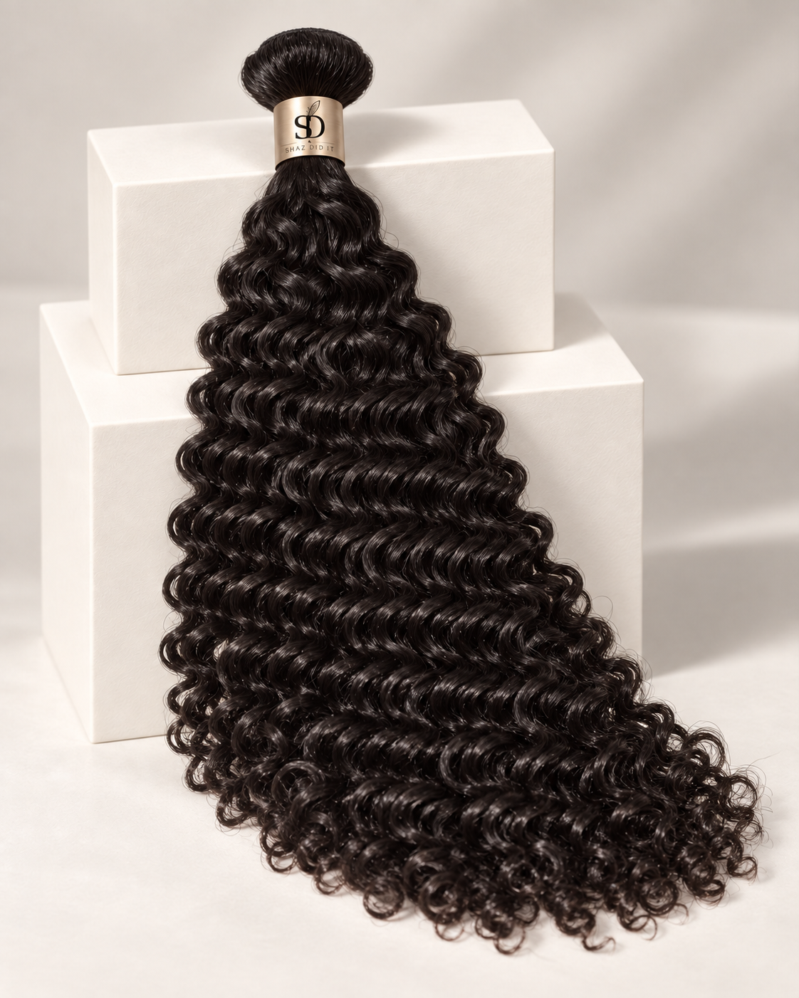Shaz Did It Gold Collection Virgin Curly hair bundle with branded gold band